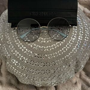 Dior Black and Silver Round Glasses
